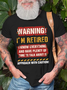 Men's Warning I Am Retired Approach With Caution Funny Graphic Printing Cotton Casual Crew Neck Text Letters T-Shirt