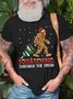 Men's Squatching Through The Snow Christmas Tree Orangutan Funny Graphic Printing Crew Neck Loose Cotton Casual T-Shirt