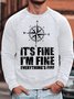 Men's It Is Fine I Am Fine Everything Is Fine Funny Compass Graphic Printing Casual Crew Neck Cotton-Blend Text Letters Sweatshirt