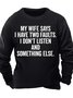 Men’s My Wife Says I Have Two Faults I Don’t Listen And Something Else Casual Crew Neck Sweatshirt