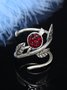 Boho Red Crystal Rose Motif Open Ring Beach Vacation Ethnic Jewelry