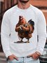 Men's Violent Rooster Funny Graphic Printing Loose Cotton-Blend Crew Neck Casual Sweatshirt