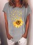 Women's Crew Neck Casual Sunflower Heart T-Shirt