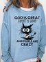 Women's God Is Great Coffee Is Good Cat Crew Neck Letters Print Casual Sweatshirt