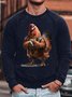 Men's Violent Rooster Funny Graphic Printing Loose Cotton-Blend Crew Neck Casual Sweatshirt