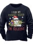 Men's I Had My Patience Tested I Am Negative Merry Christmas Funny Grumpy Cat Graphic Printing  Loose Casual Crew Neck Sweatshirt