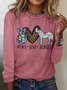 Women's Peace Love Horses Funny Graphic Printing Casual Crew Neck Text Letters Loose Top