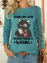 Lilicloth X Manikvskhan Cat Reading And Coffee Because Murder Is Wrong Womens Long Sleeve T-Shirt