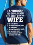 Men's 5 Things You Should Know About My Wife Funny Graphic Print Cotton Crew Neck Text Letters Casual T-Shirt