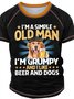 Men's I Am A Simple Old Man I Am Grumpy And I Like Beer And Gogs Funny Graphic Print Text Letters Regular Fit Casual Crew Neck T-Shirt