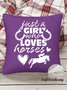 18*18 Throw Pillow Covers, Funny Just a Girl Who Loves Horses Text Letters Soft Corduroy Cushion Pillowcase Case for Living Room