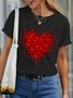 Women's Simple Heart Valentine's Day Cotton Crew Neck T-Shirt