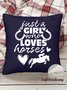 18*18 Throw Pillow Covers, Funny Just a Girl Who Loves Horses Text Letters Soft Corduroy Cushion Pillowcase Case for Living Room