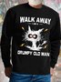 Men's Walk Away I Am A Grumpy Old Man Funny Grumpy Cat Graphic Print Text Letters Crew Neck Casual Cotton-Blend Sweatshirt