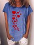 Womens Casual Hearts Print Crew Neck T-Shirt