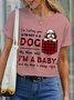 Women's Lover I'm A Baby Best Dog Mom Crew Neck Simple Loose Plaid T-Shirt