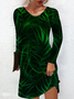 Lilicloth X Paula Green Leaves Womens Long Sleeve Dress