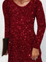 Women's Holiday Red Bling Light Overprint Casual  Dress
