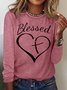 Women's Christian Blessed Heart Print Crew Neck Casual Letters Top