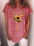 Women‘s Faith Cotton-Blend Simple Crew Neck Sunflower T-Shirt
