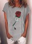 Women's Skeleton Hand Roses Cotton-Blend Casual T-Shirt