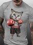 Men's Boxing Cat Funny Graphic Print Casual Cotton T-Shirt