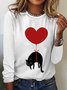 Women’s Funny Cat Heart Simple Crew Neck Long Sleeve Top