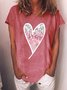 Women‘s Heart Shape Cherry Print Cotton-Blend Casual Crew Neck T-Shirt