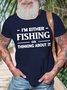 Men's I Am Either Fishing Thinking About It Funny Graphic Print Cotton Text Letters Casual Loose T-Shirt