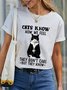 Women's Funny Cat Crew Neck Cat Casual T-Shirt