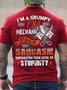 Men's I Am A Grumpy Mechanic My Level Of Sarcasm Depends On Your Level Of Stupidity Funny Graphic Print Text Letters Cotton Casual T-Shirt