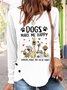 Women's Funny Word Dog Make Me Happy Simple Crew Neck Long Sleeve Top