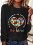 Women's Love Be Kind Cotton-Blend Simple Long Sleeve Top