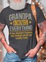 Men’s Grandpa Knows Everything If He Doesn’t Know He Makes Stuff Up Really Fast Casual Text Letters Regular Fit Cotton T-Shirt