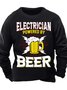 Men’s Electrician Powered By Beer Crew Neck Regular Fit Casual Sweatshirt