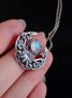 Ethnic Vintage Paved Opal Moon Pattern Necklace Sweater Dress Matching Jewelry