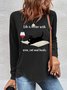Women's Life Is Better With Wine Cat And Books Casual Crew Neck Top