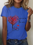 Women's Heart Valentine’s Day Couples Crew Neck Casual Cat Cotton T-Shirt