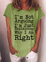 Women's I'm Not Arguing I'm Just Explaining Why I Am Right funny Word  T-Shirt