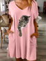 Women‘s Funny Cat Loose V Neck Cat Casual Dress