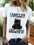 Women‘s Funny Black Cat Nurse I Can't Fix Stupid But I Can Sedate It Crew Neck Simple T-Shirt