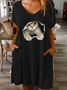 Women's Funny Cat Casual V Neck Loose Dress