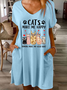 Women's Funny Cat Make Me Happy Loose Casual V Neck Dress