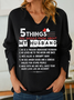 Women's Funny 5 things you should know about my Husband V Neck Simple Loose Sweatshirt
