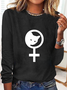 Women’s Feminist Symbol Cat Simple Crew Neck Long Sleeve Top