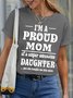 Women’s I’m A Proud Mom Of A Super Awesome Daughter Couple Crew Neck Casual Cotton T-Shirt