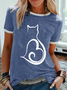 Women's Lover Cat Heart  Crew Neck Simple T-Shirt