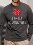 Men's I Am Her Missing Piece Funny Love Graphic Print Valentine's Day Gift Couple Casual Cotton Crew Neck Text Letters Top