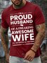 Men’s I’m A Proud Husband Of A Freaking Awesome Wife Couple Cotton Casual Crew Neck Text Letters T-Shirt