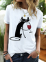Women's Black Cat And Wine Regular Fit Simple T-Shirt